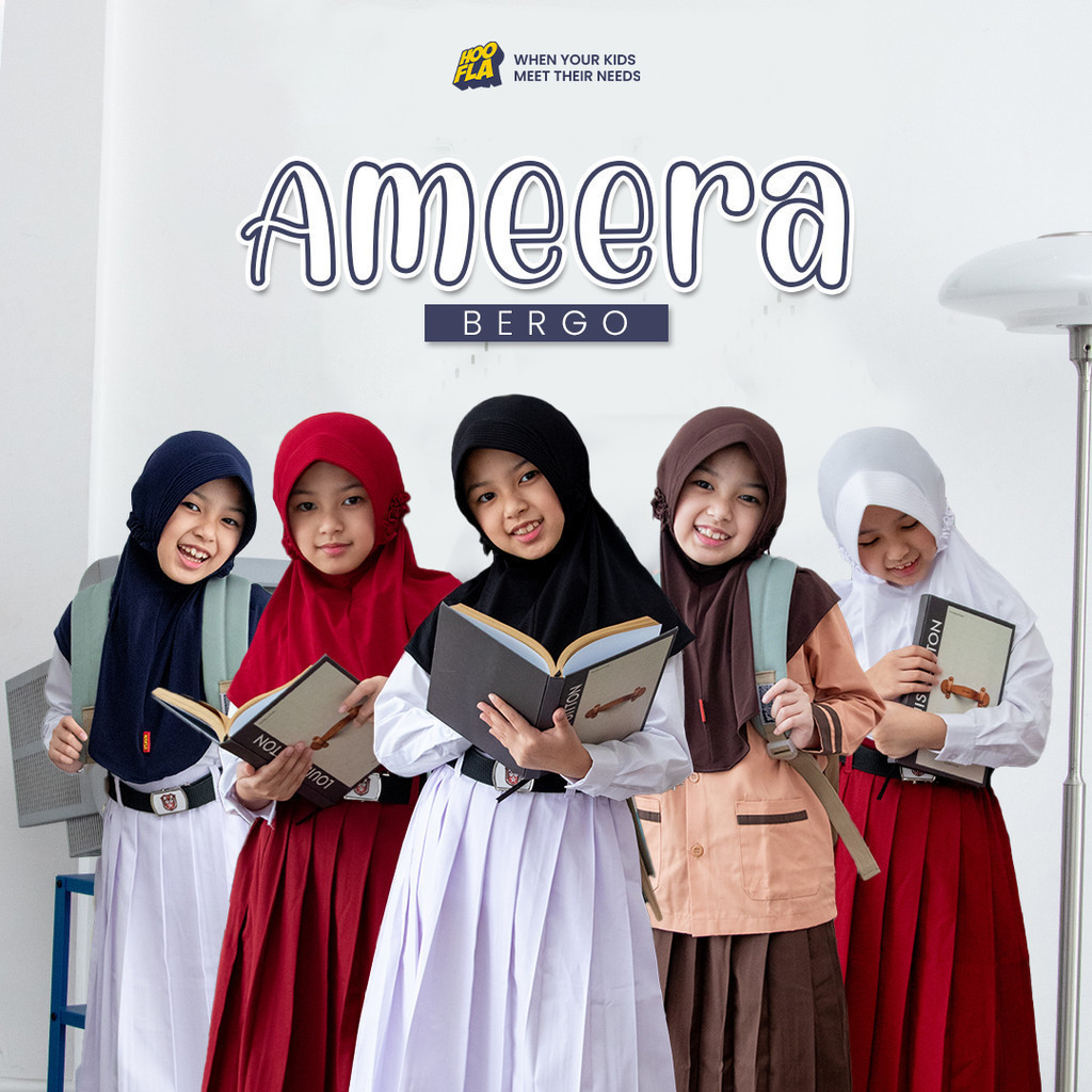 Ameera Bergo Hijab Langsung Pakai  Bahan Jersey by Hooflakids | Bergo Anak Sekolah Premium | Bergo A