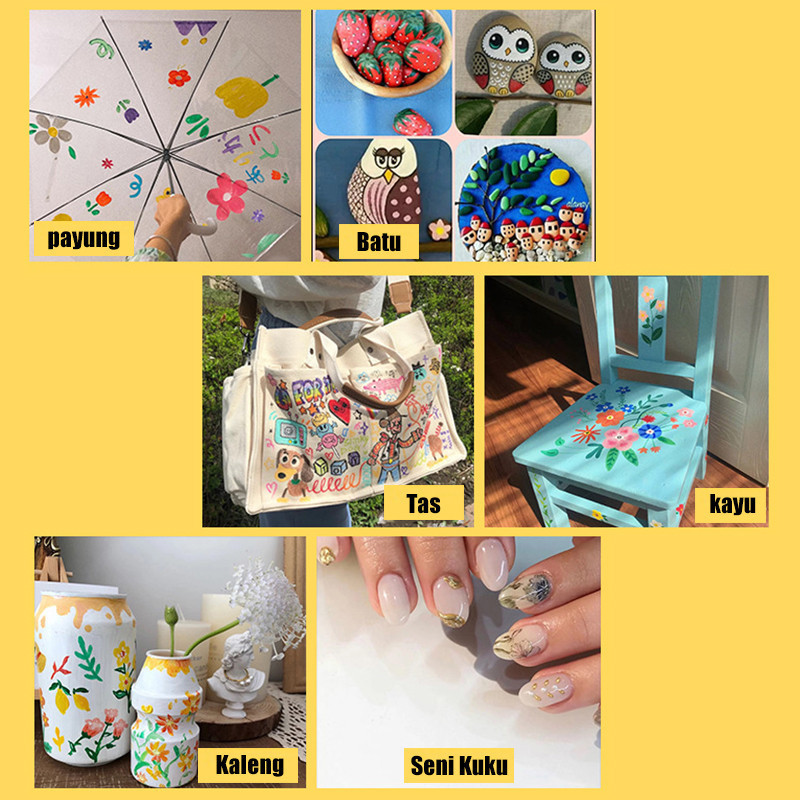 

Set 24 Warna - Cat Acrylik 12ml Tahan Air, Paket Graffiti Lukisan Seni Rekreasi SF6