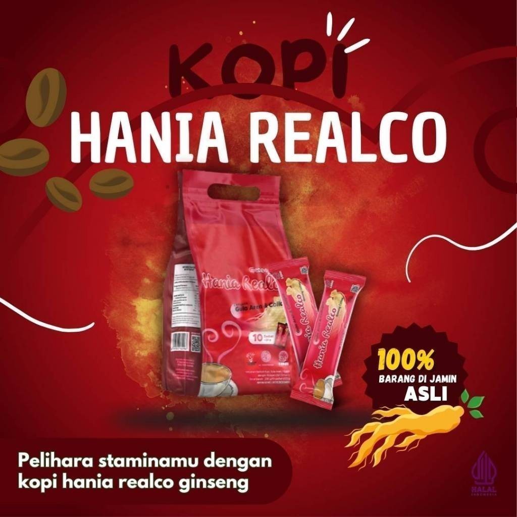 

Kopi Hania Realco Ginseng HNI HPAI isi 10 sachet Kopi yang menyehatkan MNA03