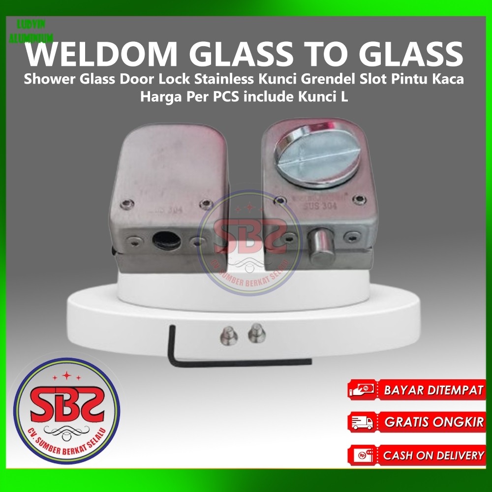 WELDOM Shower Glass Door Lock Stainless Kunci Grendel Slot Pintu Kaca Gerendel / Grendel Kunci Slot 
