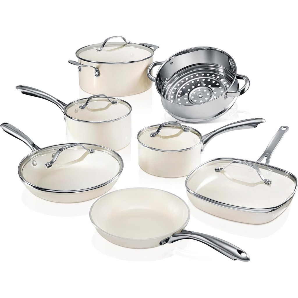 12/15 Pc Ceramic Pots and Pans Set Non Stick, Kitchen Cookware Sets,Ceramic Cookware Set,Non Toxic