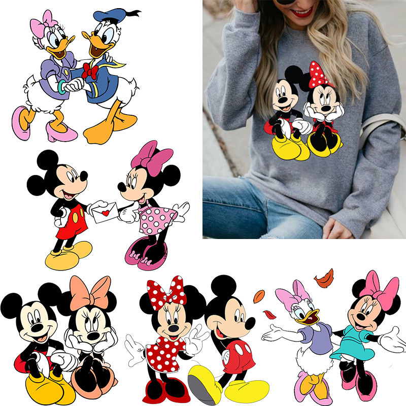 Minnie Mouse Iron on Clothing Sticker Lovers Daisy Donald Duck Clothes Patches Hot Transfer Sticker 