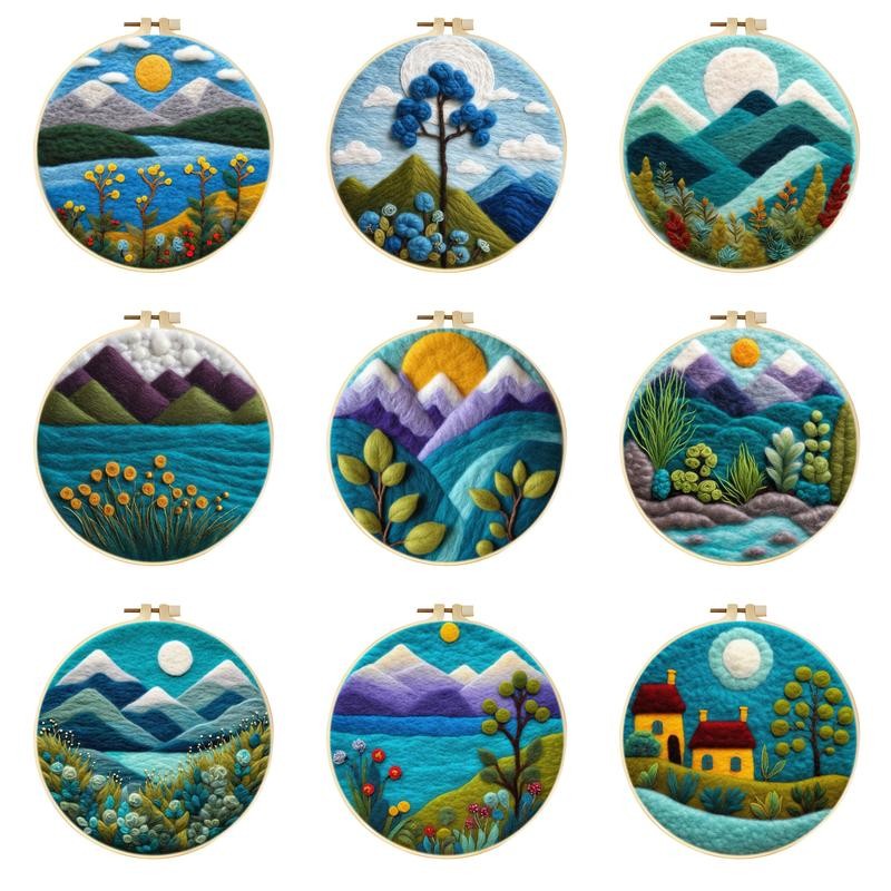 

CHENISTORY Wool Felting Painting Mountain Lake Scenery Starter Kit Needle Felting Picture With Frame Kit Diy Home Decor For Mom