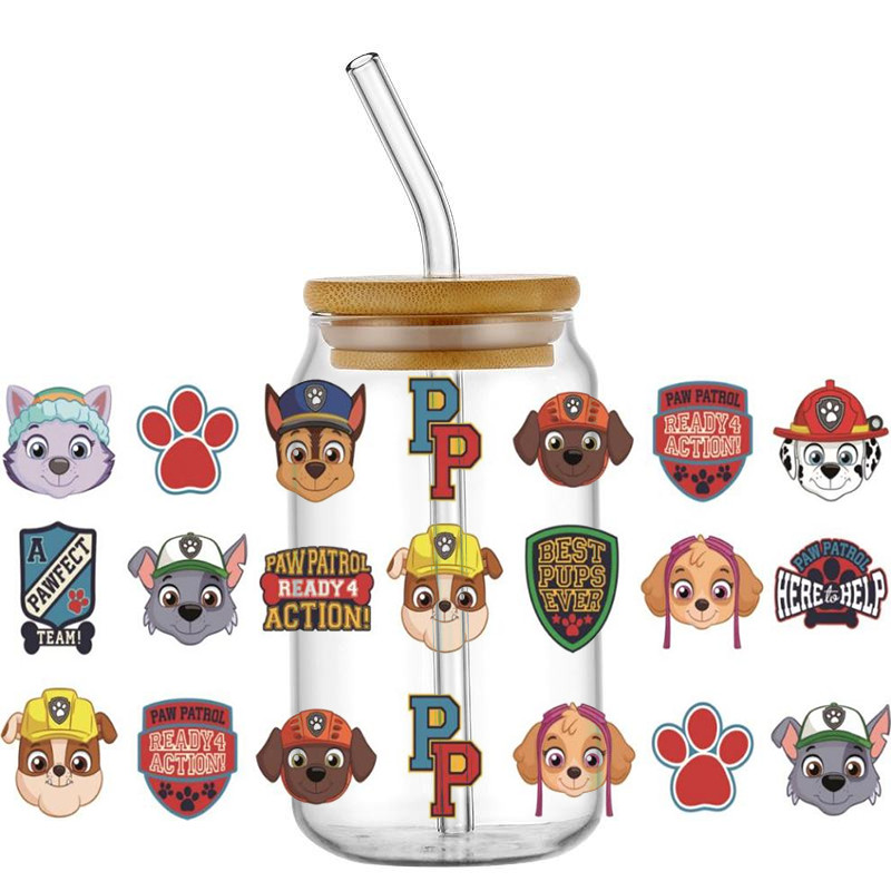 

Miniso 3D Cartoon Dog 16oz Libbey UV DTF Cup Wrap Transfer Sticker Custom Label DIY Logo Self adhesive Mug Decal Sticker