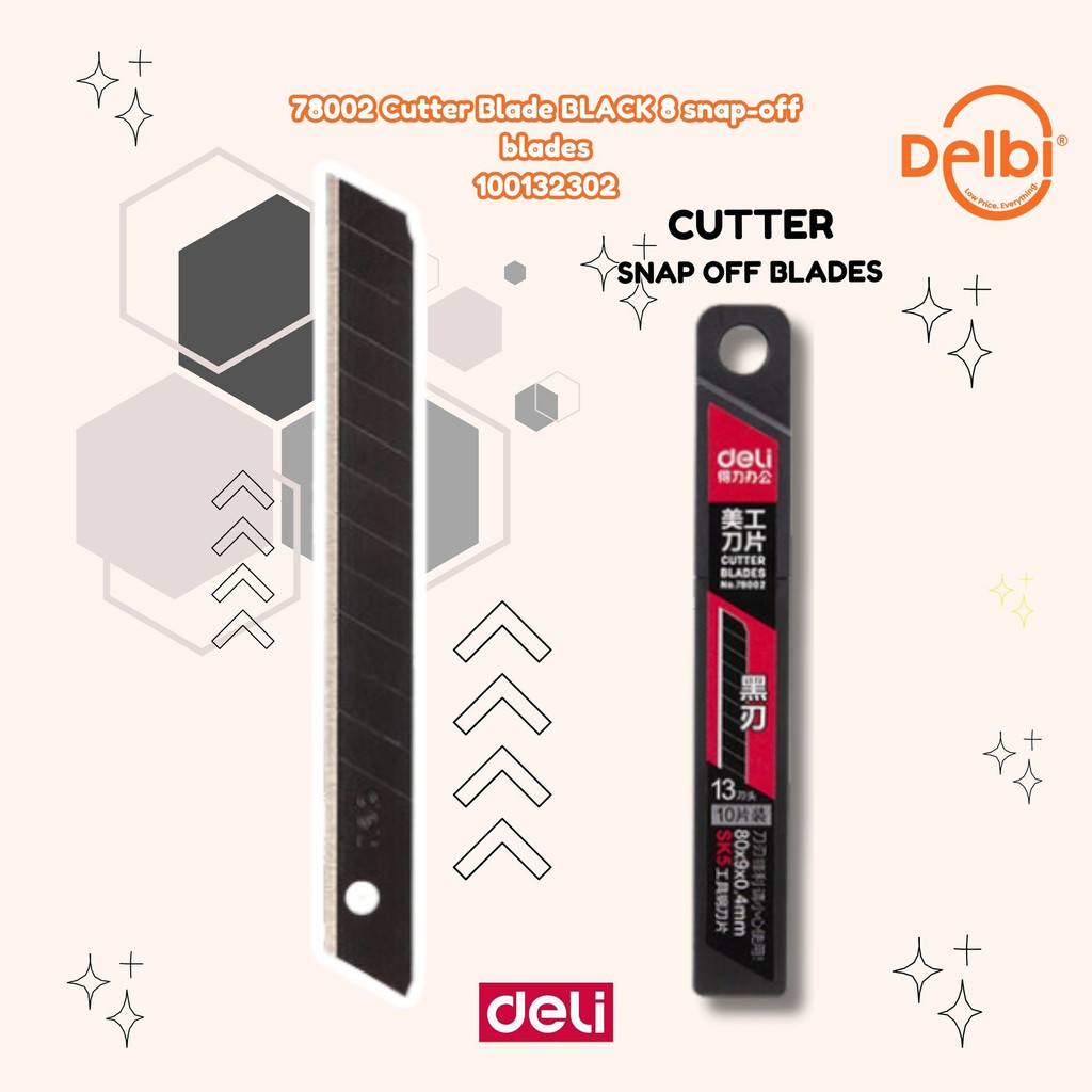 

Deli Cutter Blade / Isi Ulang Cutter SK5 Isi 10 pcs 78002 Cutter Blade BLACK 8 snap-off blades