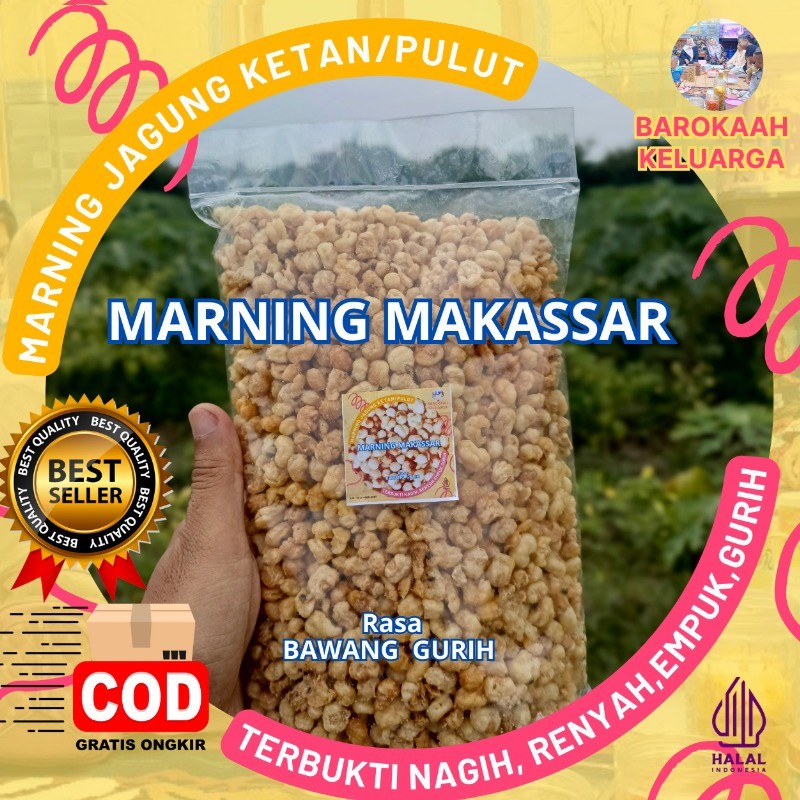

Marning Sultan khas makassar termurah, rasa gurih asin bawang (500gr),renyah dan aseli terbuat dari jagung pilihan