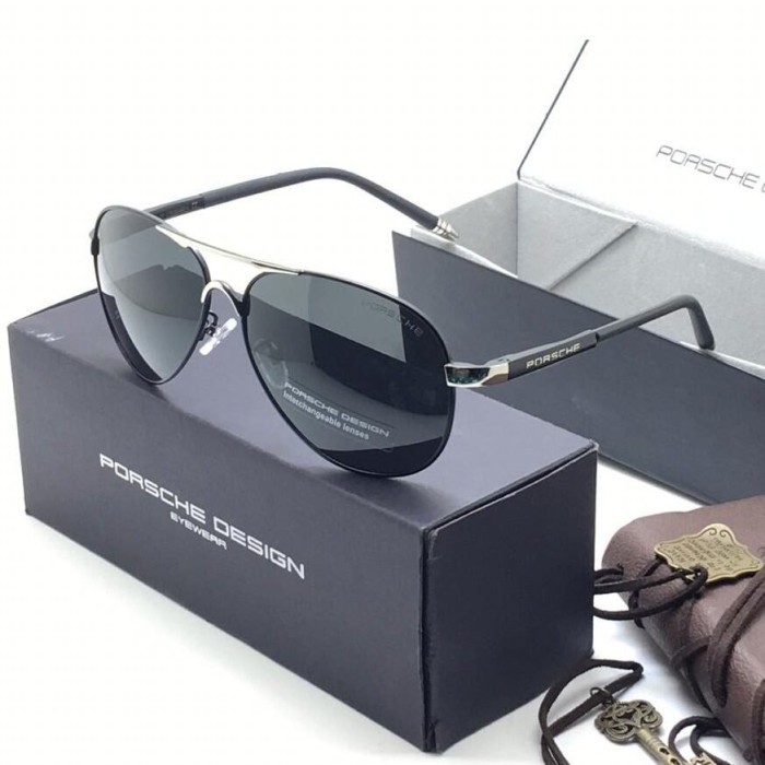 promo ✨ -kacamata porsche desing/sunglasses fashion peria sporty 8722 Aviator - hitam silver, box or