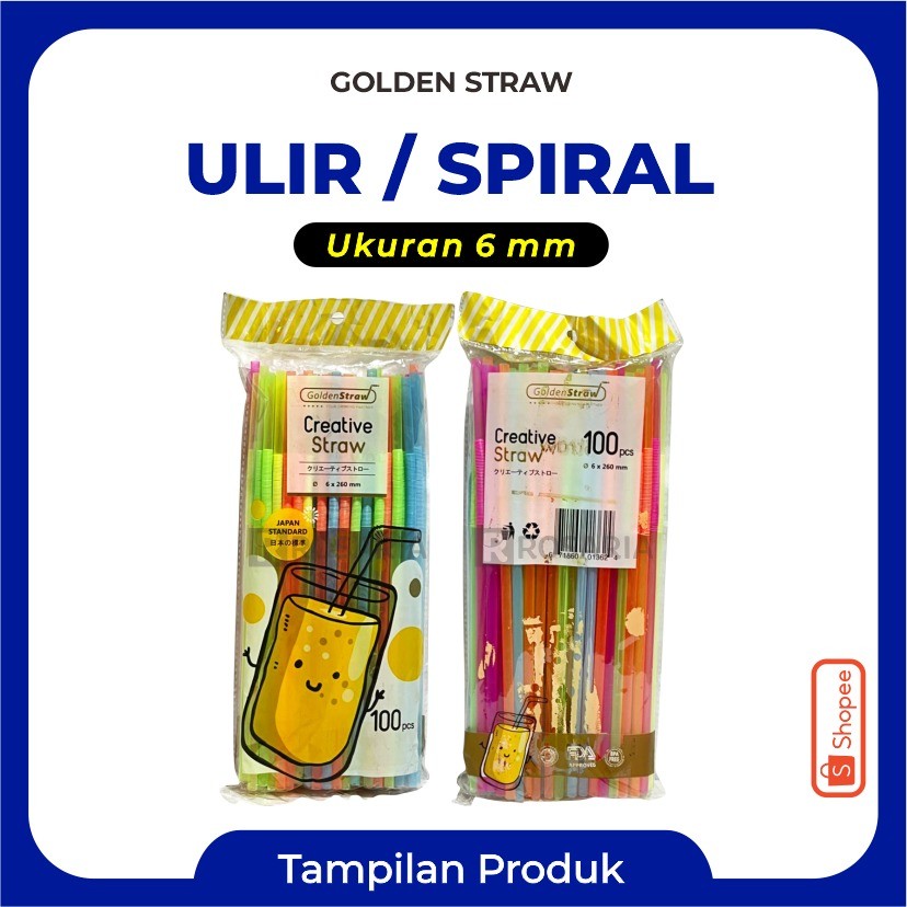 SEDOTAN ULIR SPIRAL Merk GOLDEN Straw Plastik Tumpul Minuman