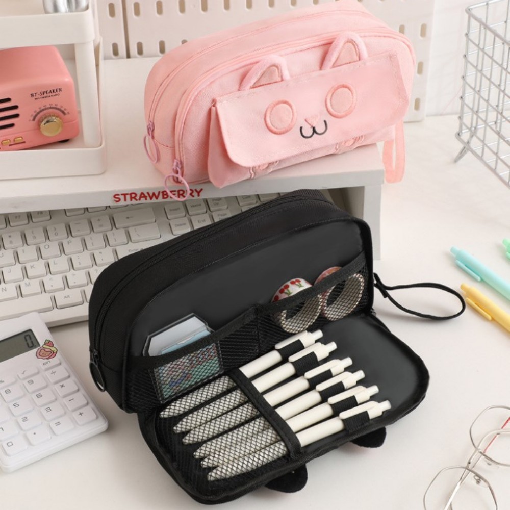 

Cartoon Black Cat Embroidery Pencil Case Large Capacity Stationery Storage Pen Bag Multi-Layer Classification Organizer Pouch