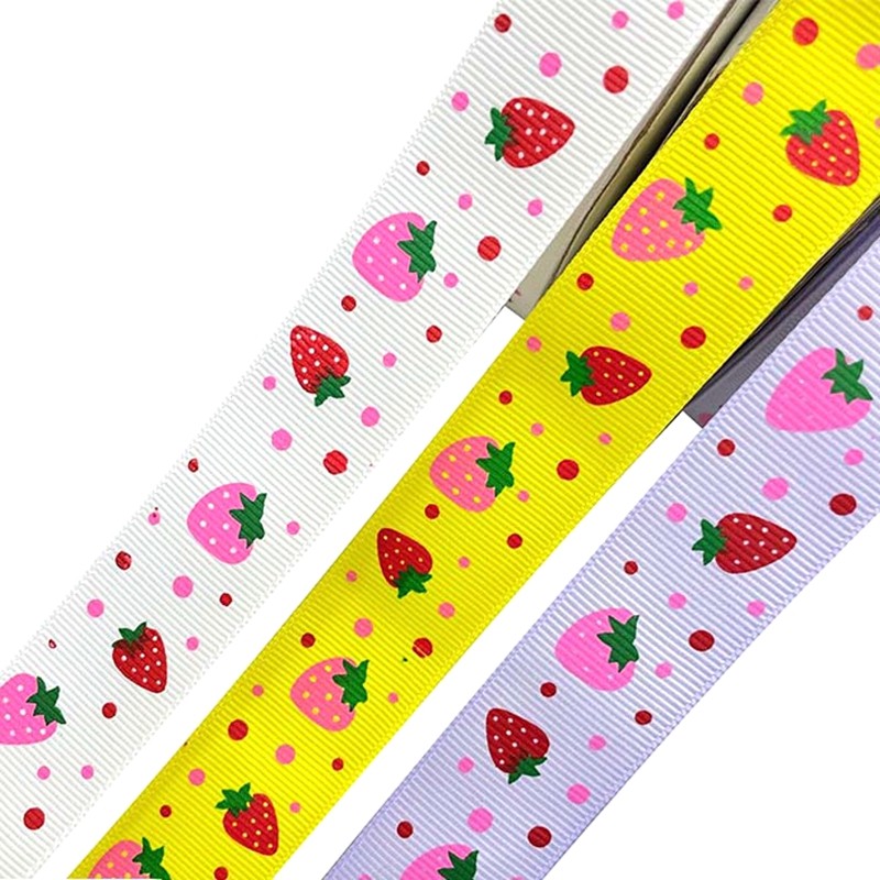 

100Yards 2.5CM Ink Printed Strawberry Grosgrain Ribbon Fruit Series Welcome Custom Designs