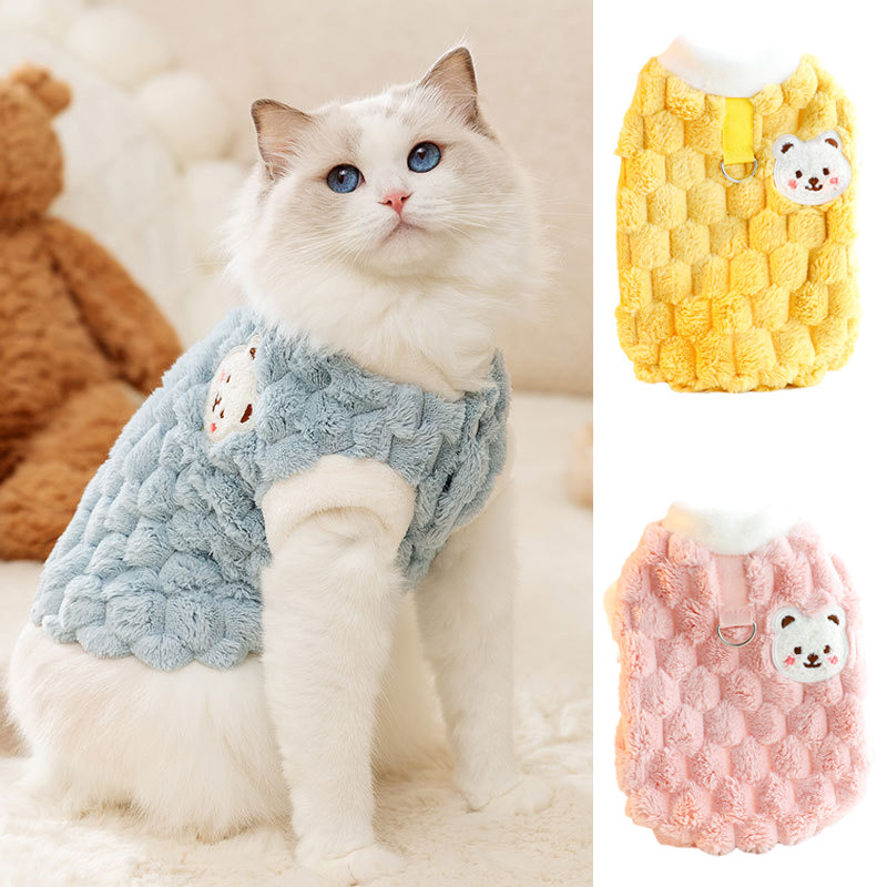 Plush Cat Puppy Button Jacket with Buckle Warm Winter Pet Clothes Cartoon Bear Print Kitten Coat Sph