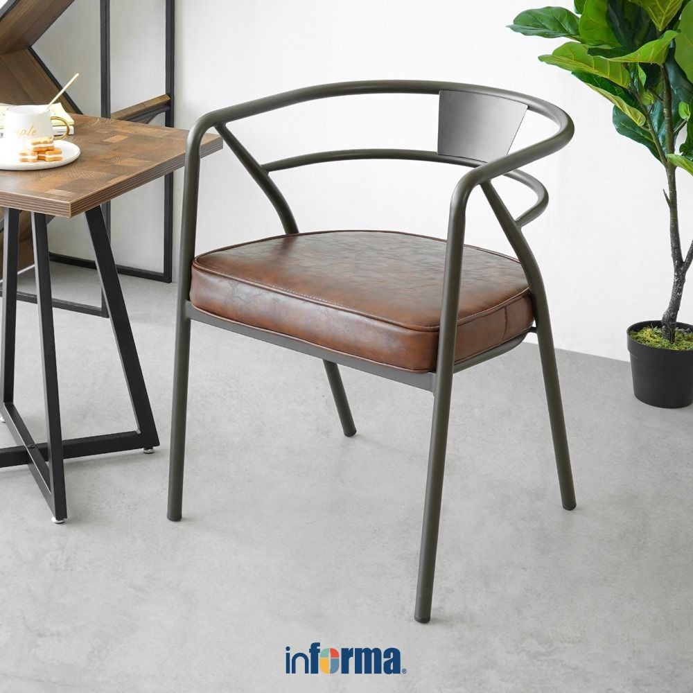 Informa Malrow Kursi Berlengan Kulit - Cokelat Arm Chair Cafe Restaurant Chair Kursi Serbaguna Bangk