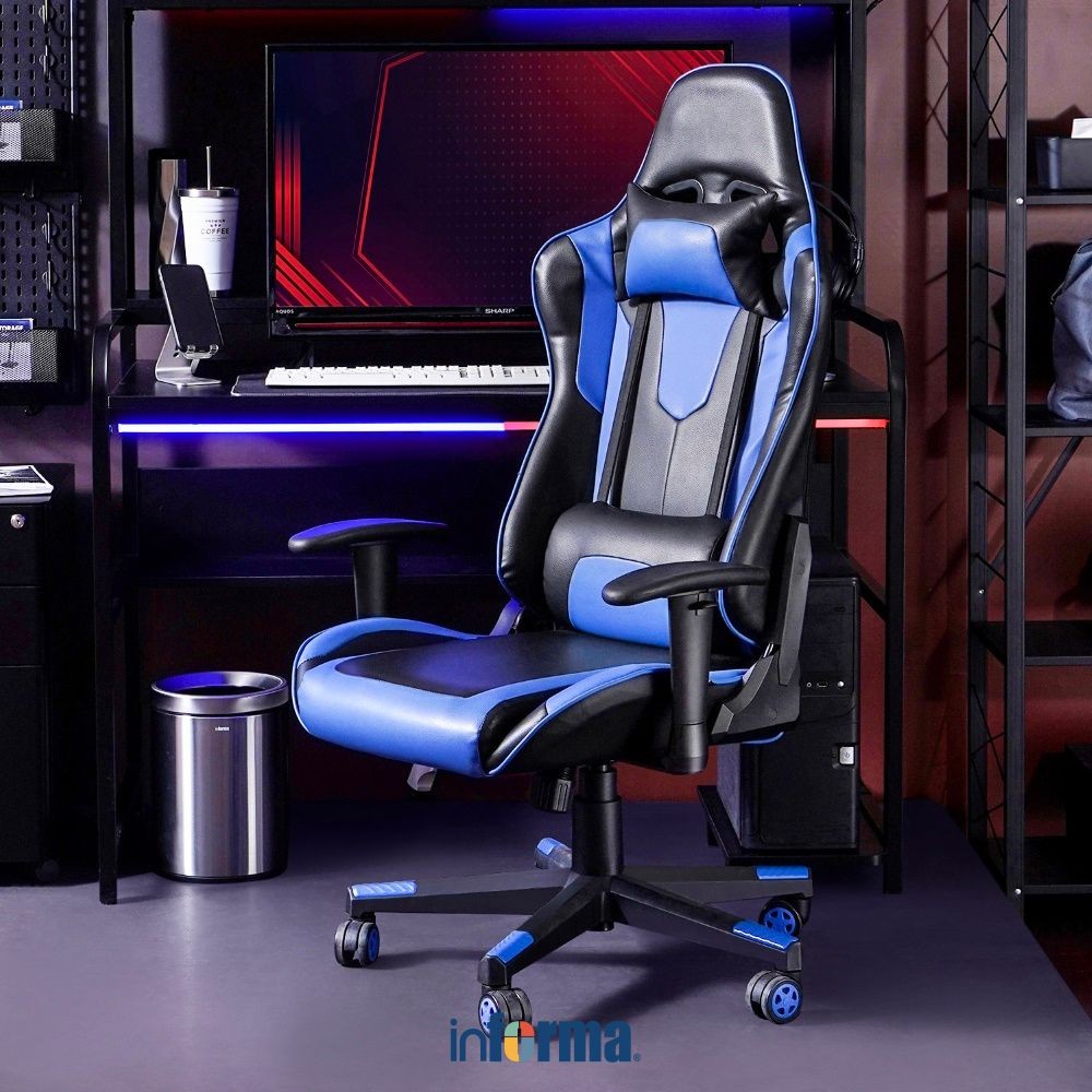 Informa Cygnus Kursi Gaming - Biru Gaming Chair Tempat Duduk Bermain Game Profesional Kursi Komputer