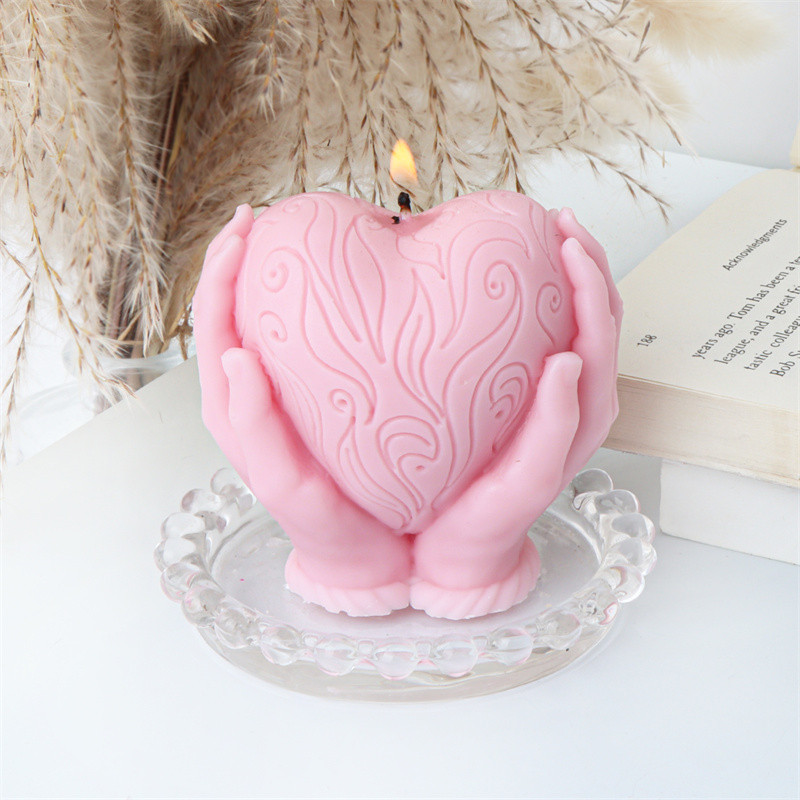 

DIY Handheld Heart Shaped Candle Silicone Mould Soap Mould 3D Love Aromatherapy Plaster Making Tool Home Decoration Gift