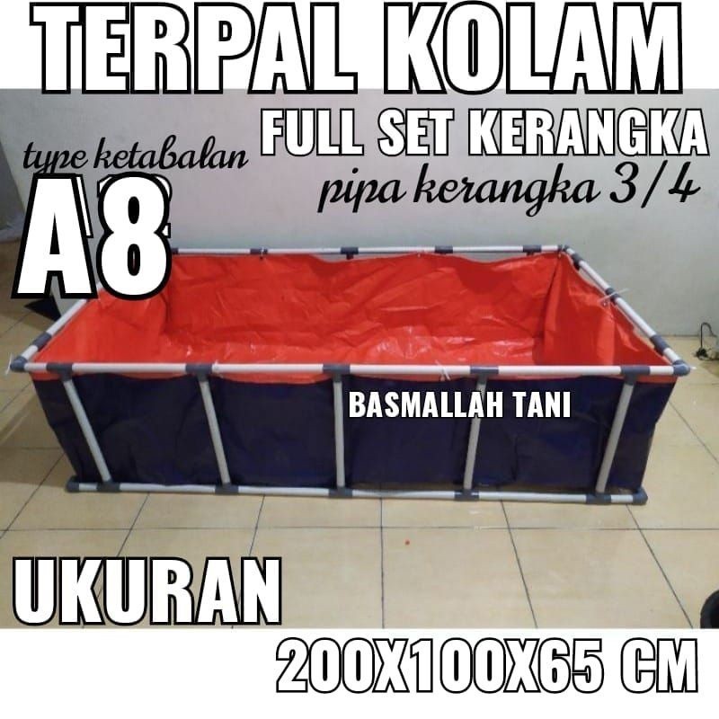 pabrik terpal full set terpal kolam ikan 200x100x65 type A8 fullset beserta kerangkanya Bisa bayar c