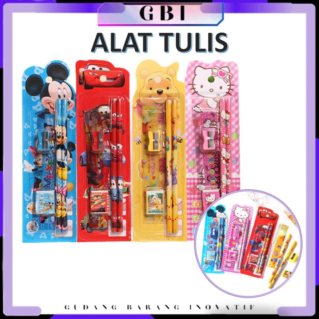 

GBI Stationery Set 5 in 1 Alat Tulis Anak Sekolah Penghapus penggaris Pensil Serutan Karakter Lucu