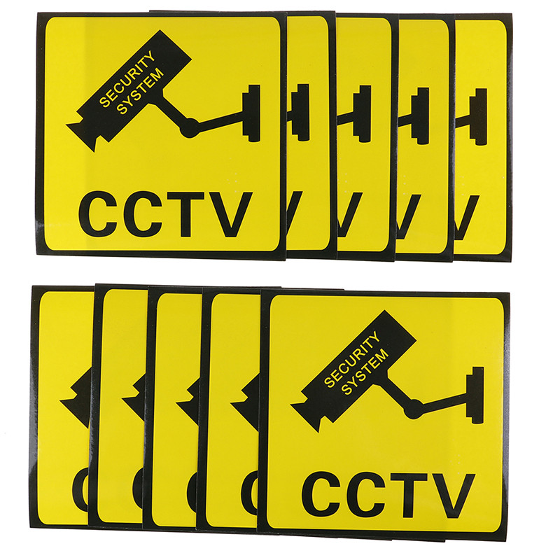 

10pcs Warning Sticker Monitoring Warning Sign Security Warning Labels Video Camera Alarm Sticker Mark 11x11cm