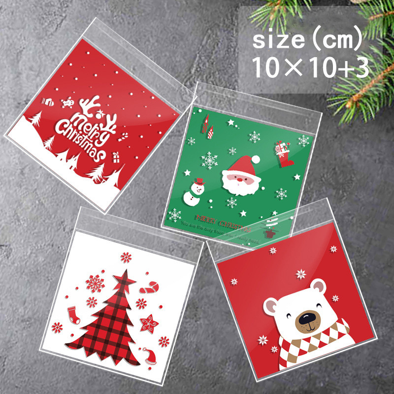 

100pcs Christmas Candy Cookie Bags Self-Adhesive Gift Packaging Biscuit Snack Baking Bag Navidad New Year Party Xmas Supplies