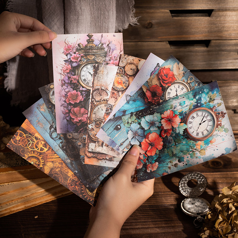 

Journal GO 30pcs Retro Clock Material Paper Collage Scrapbooking Decor Background Paper Vintage Clocks with Flowers Paper