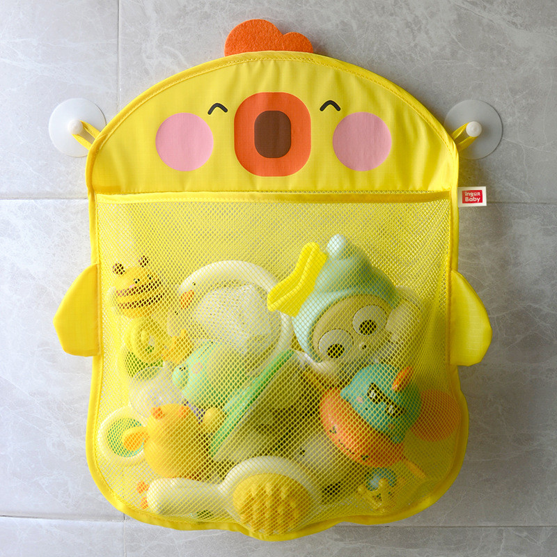 

QWZ New Cartoon Duck Baby Bathroom Mesh Bag Sucker Design For Bath Toys Kids Animal Shapes Cloth Sand Toys Storage Net Bag