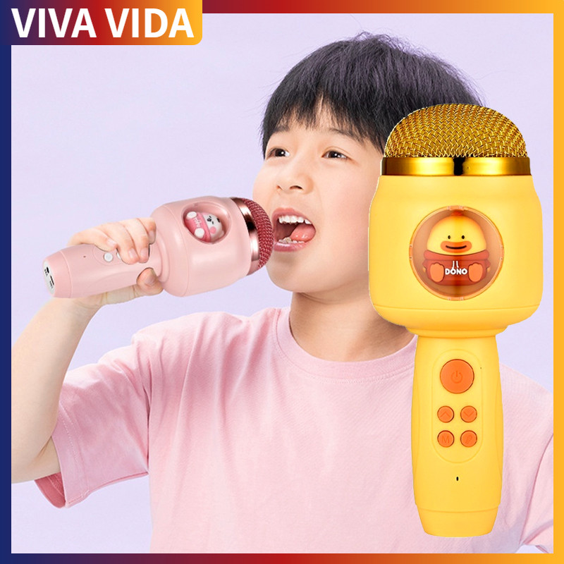 Mic Karaoke Nirkabel Pemutar Bluetooth Anak Mic Nirkabel Mikrofon Anak Bluetooth Model Kartun Karaok