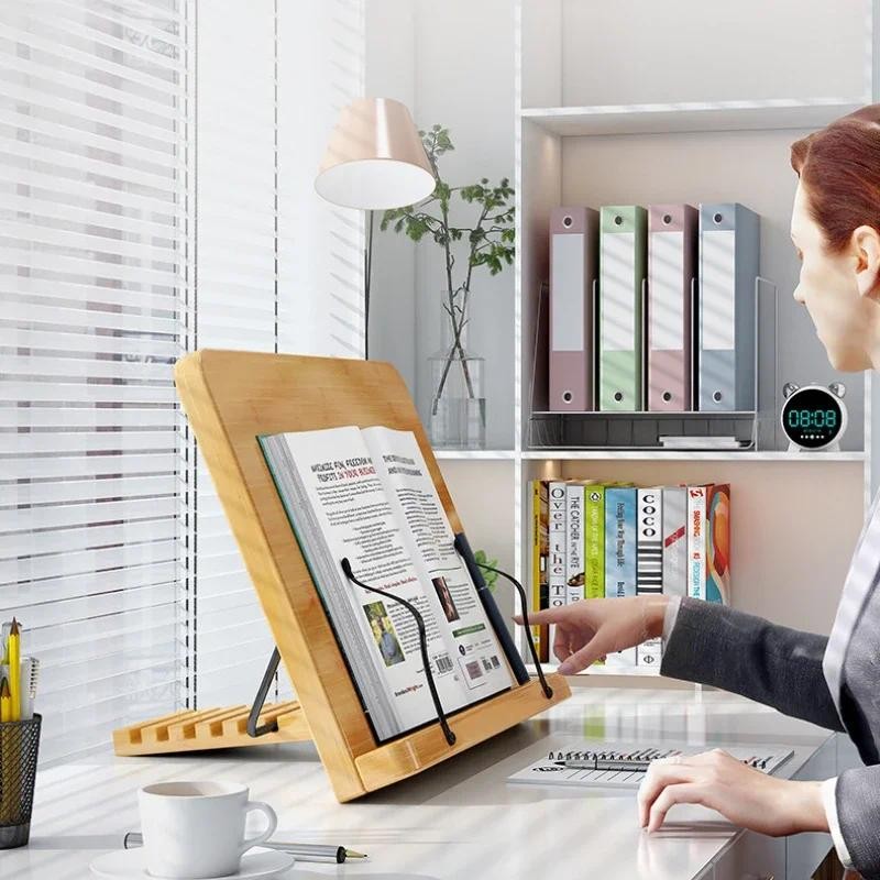 

Desktop Double-layer Laptop Stand Multifunctional Desk Organizer Bamboo Material Reading Desk Angle Adjustment Room Desks