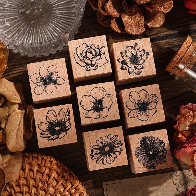 

Wood Rubber Stamps Flower Decorative Rubber Stamp Wooden Mounted Stamp For DIY Crafting Scrapbook Letters Diary Card Making