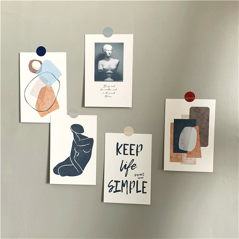 

5Pc Set Retro Art Abstract Cards Illustration Poster Postcard Photo Props DIY Bedroom Wall Creative Decorative Stationery Gift