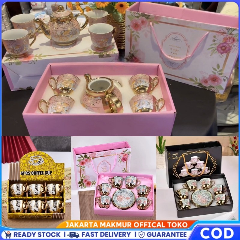 4 Styles Set Teko Cangkir Dan Piring Keramik European Classic Style / Cangkir Porcelain Teapot Motif