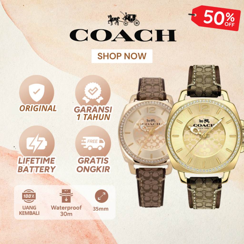 [ORIGINAL]- [COD] Jam Tangan Coach Boyfriend Wanita Strap Kulit Watch 001D [BERGARANSI]