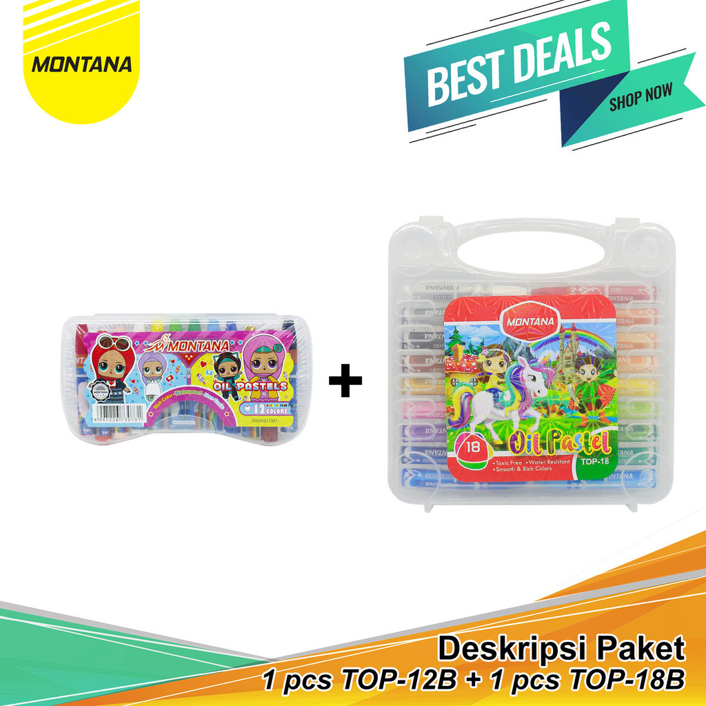 

MONTANA Bundling 1 Set Crayon 12 Warna Top-12 + 1Set Crayon 18 Warna Top-18 Oil Pastels Krayon