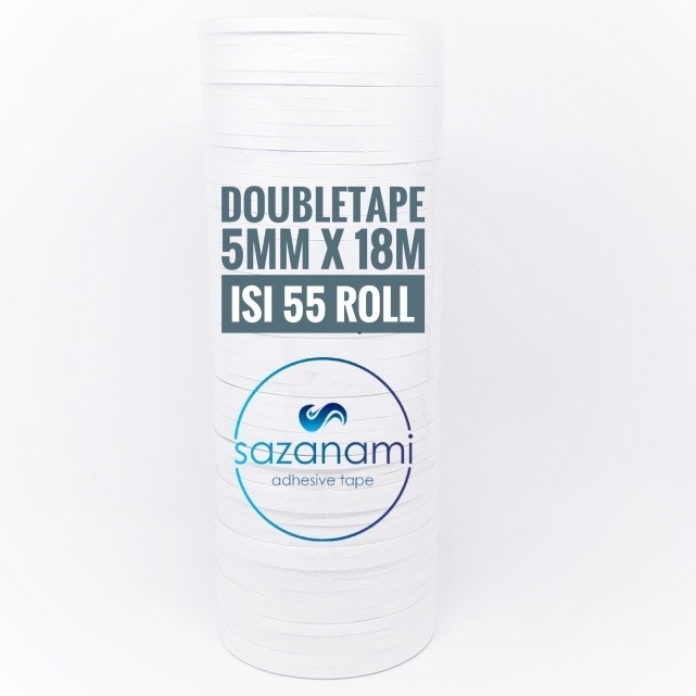 

best -DOUBLE TAPE 5MM x 18 METER DOUBLETAPE KERTAS PUTIH SAZANAMI ISI 55ROLL