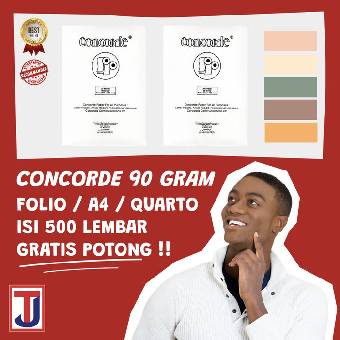 

best -Kertas Concorde Ukuran F4 A4 Kuarto 90 Gram isi 500 lembar Warna Putih - Folio / F4