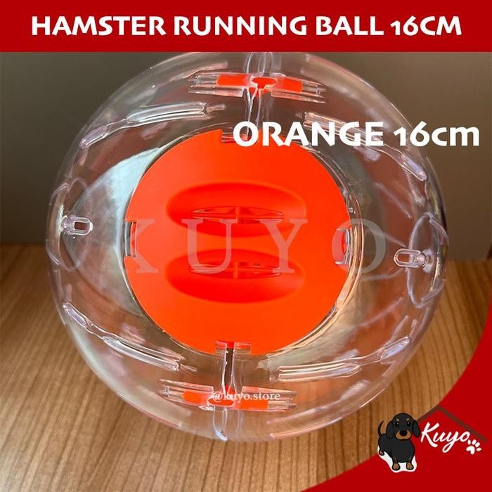 SALE -Hamster Running Ball 16cm - Mainan Roda Bola Lari Transparan Jogging - Orange +Dudukan, Bubble