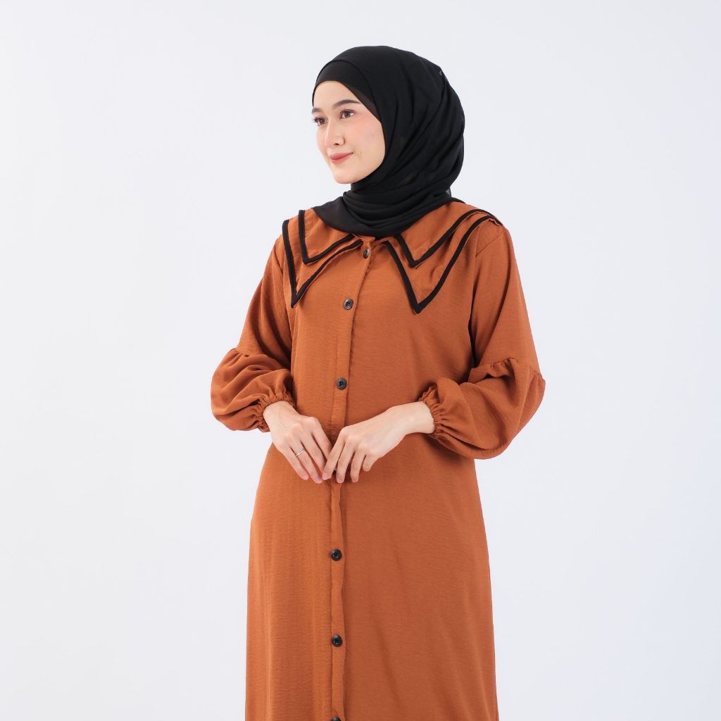 [PROMO] Alisa Dress Gamis Wanita Kekinian Bahan Crinkle Airflow Kringkel Crincle Polos Kancing Depan