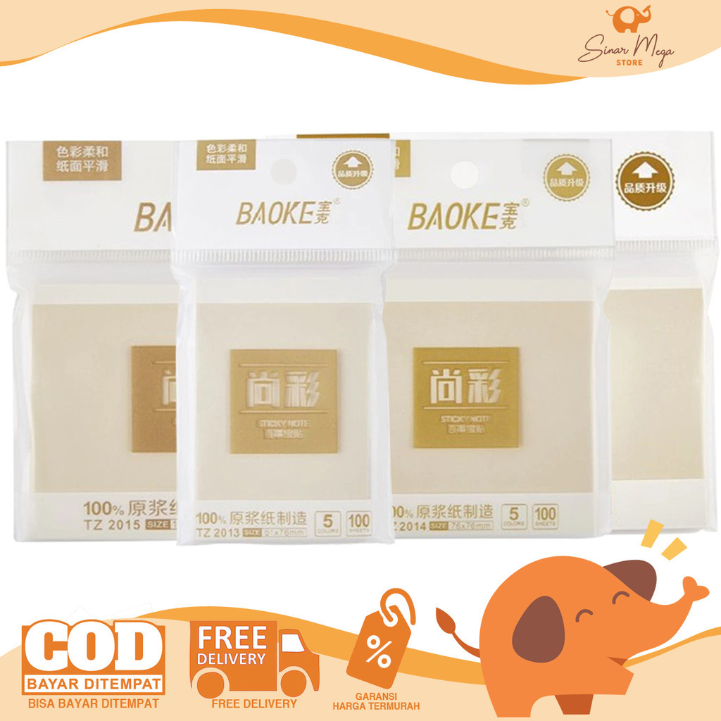 

BaoKe Sticky Notes 5 Color - Memo Tempel Serbaguna Isi 100 Lembar Warna Pastel Murah