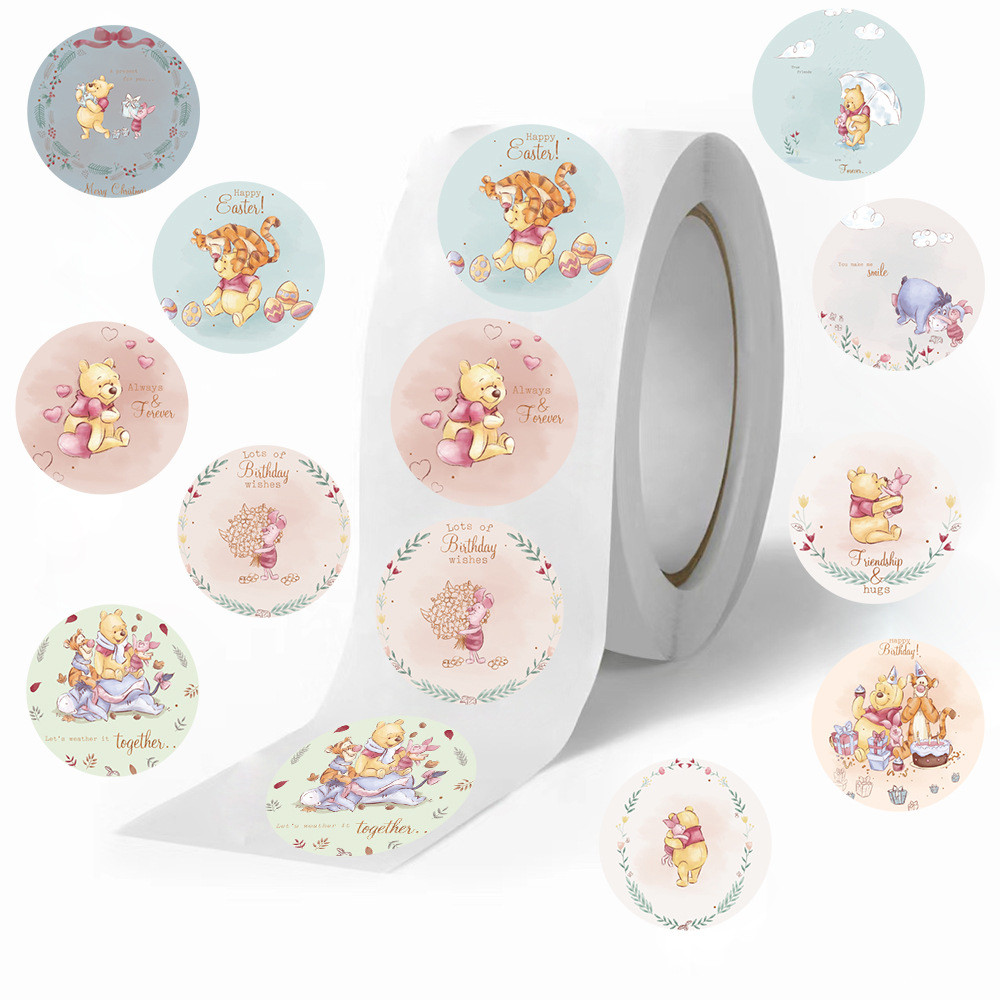 

500Pcs/Roll Disney Winnie The Pooh Stickers for Kids Cute Anime Decals DIY Phone Luggage Patterns School Teacher Reward Sticker