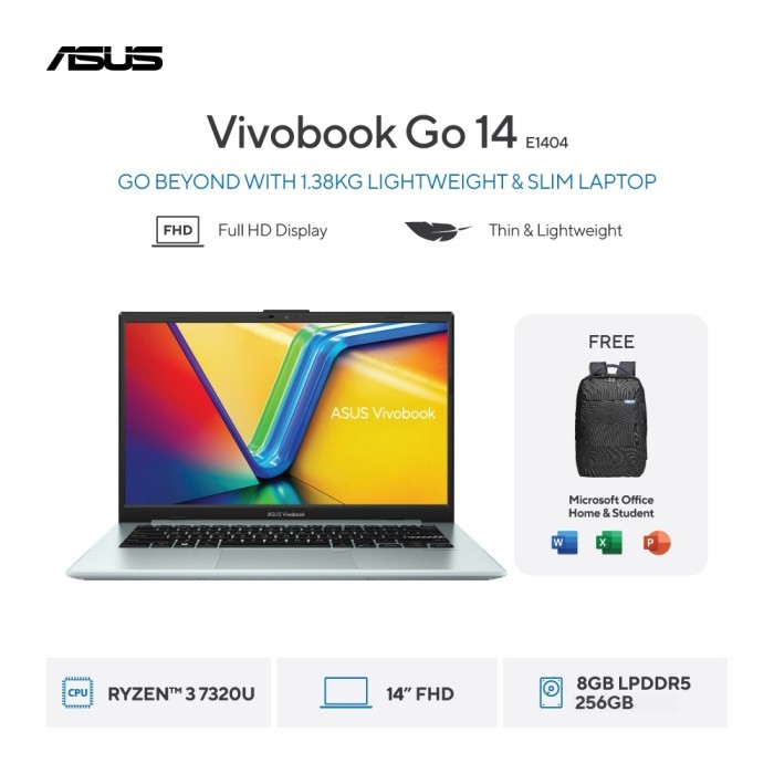 ASUS VivoBook Go 14 E1404FA-FHD3822M - Green Grey [AMD Ryzen 3 7320U / AMD Radeon Graphics / 8GB / 2