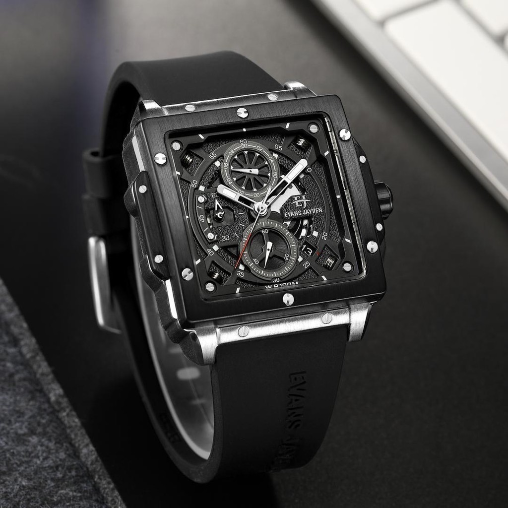 [ DISKON ] Jam Tangan Pria Evans Jayden 9582 Rubber Silicon Kaca Sapphire Water Resistant 10 ATM