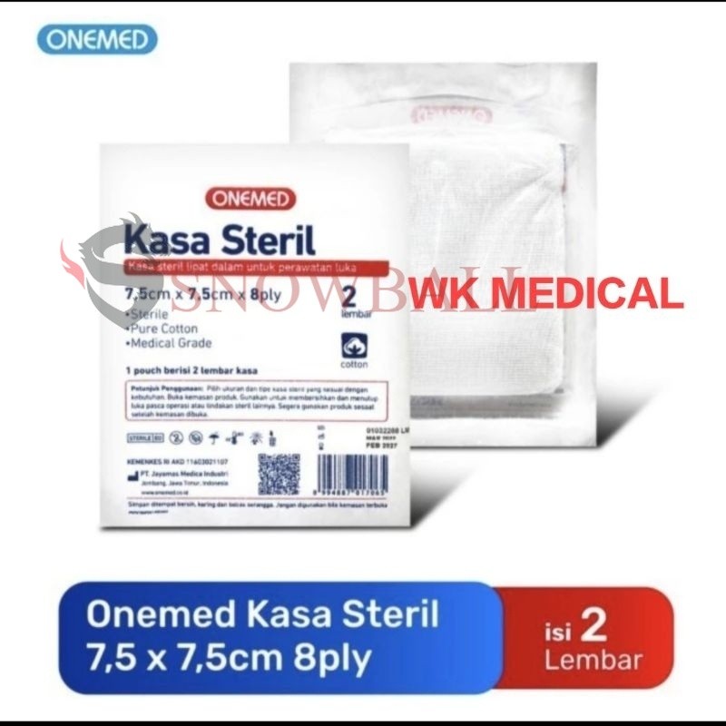 Kasa steril 7,5 x 7,5 cm onemed 8 ply 8 lapis tebal isi 2 lembar perpouch