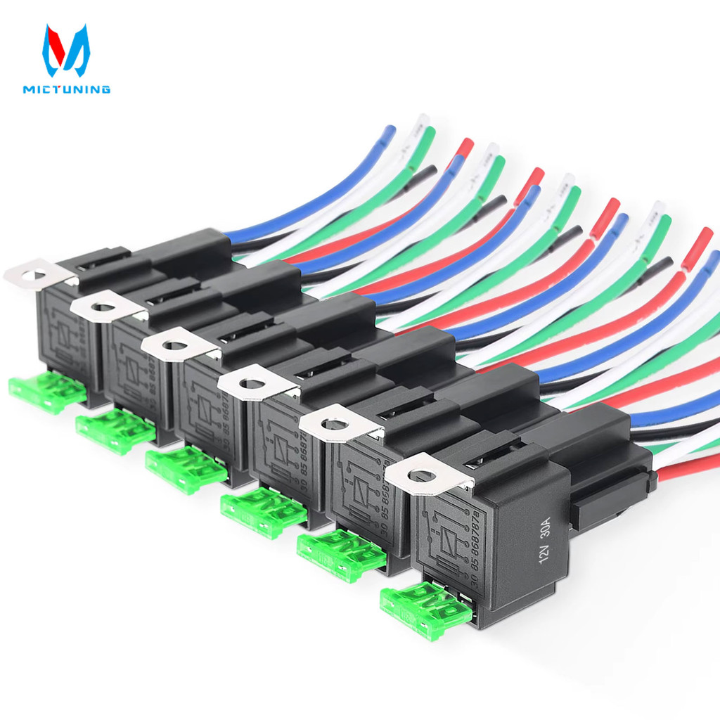 Mictuning Waterproof Automotive Relay 6pcs 12V 5pin 30A Car Relays Car Fuse Relay Switch Harness Set