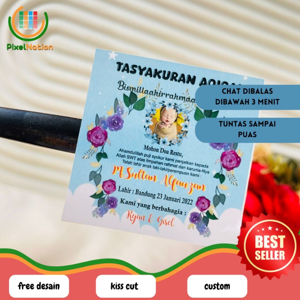 

PiNat Print Stiker Tasyakuran Aqiqah Bayi Sticker Syukuran Aqiqah Anak Bentuk Kotak Uk. Kecil