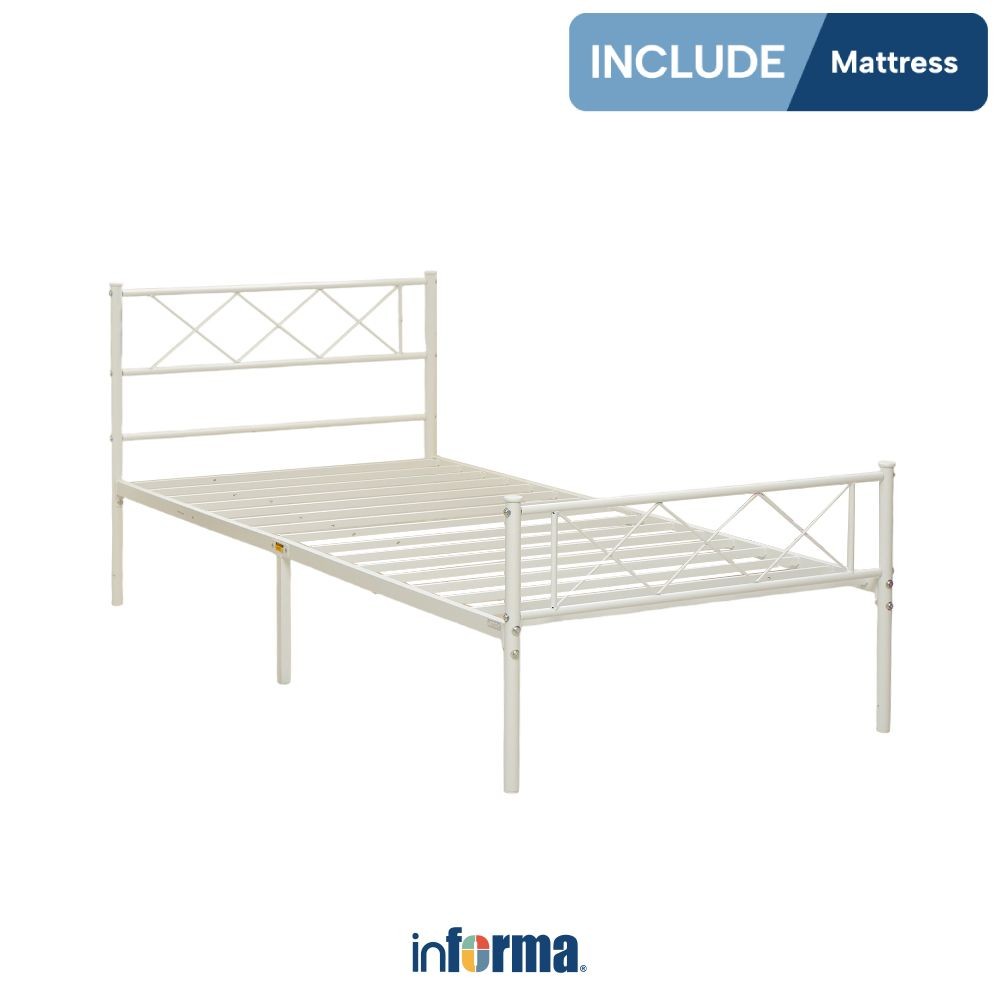 Informa 100x200 cm Larson Tempat Tidur Anak Metal & Matras - Putih Bed Ranjang Kasur Perabot Tidur F