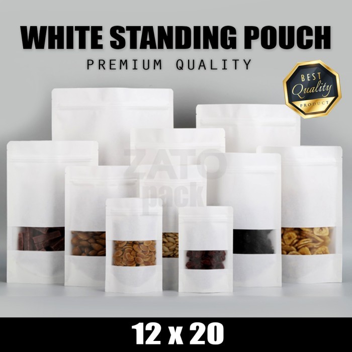 12x20 Kraft Paper bag WHITE standing pouch ZATOPACK - kemasan