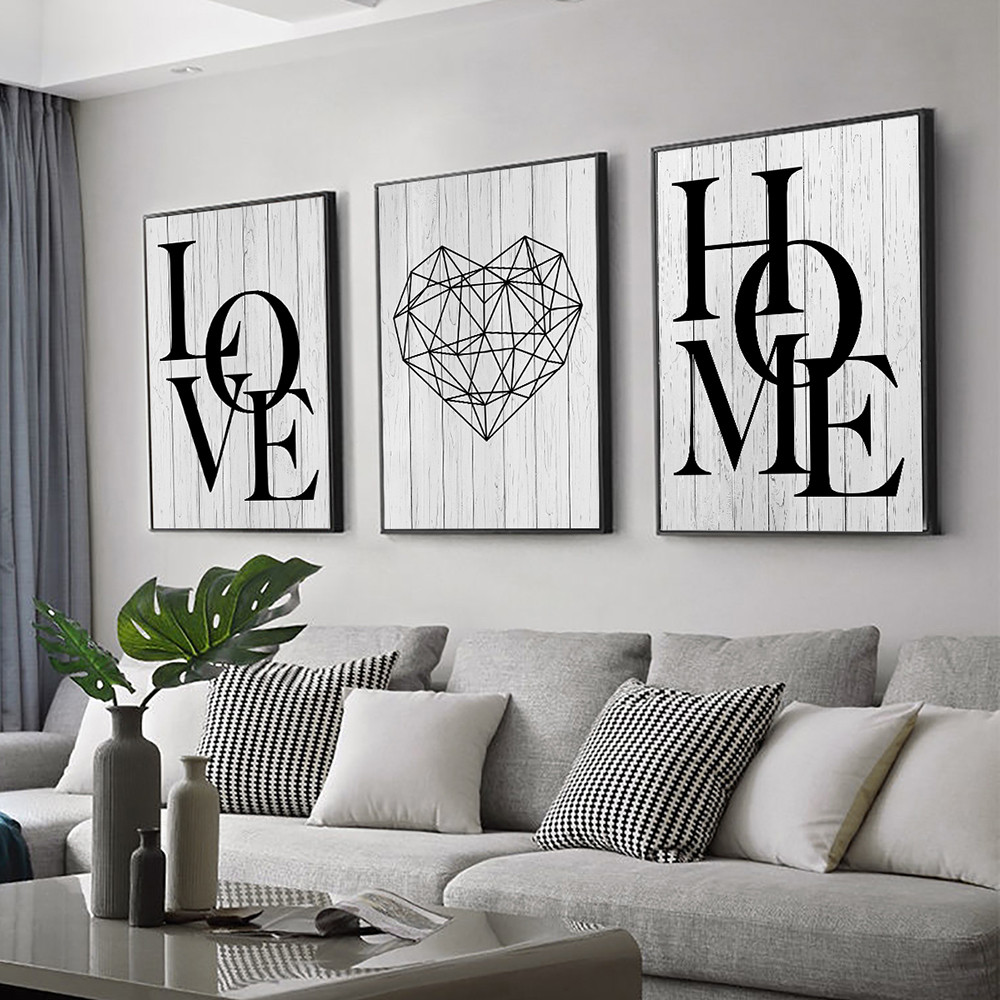 

3pcs Love Home Diamond Heart Letter Canvas Prints Nordic Modern Living Room Wall Art Black White Decorative Paintings Home Decor