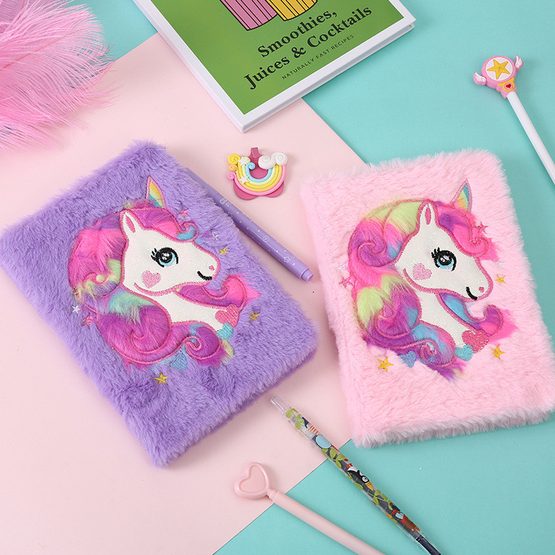 

New Cartoon Fantasy Unicorn Plush Notebook Pink Soft Girl Notebooks Memories Diary Book Handbook Journal