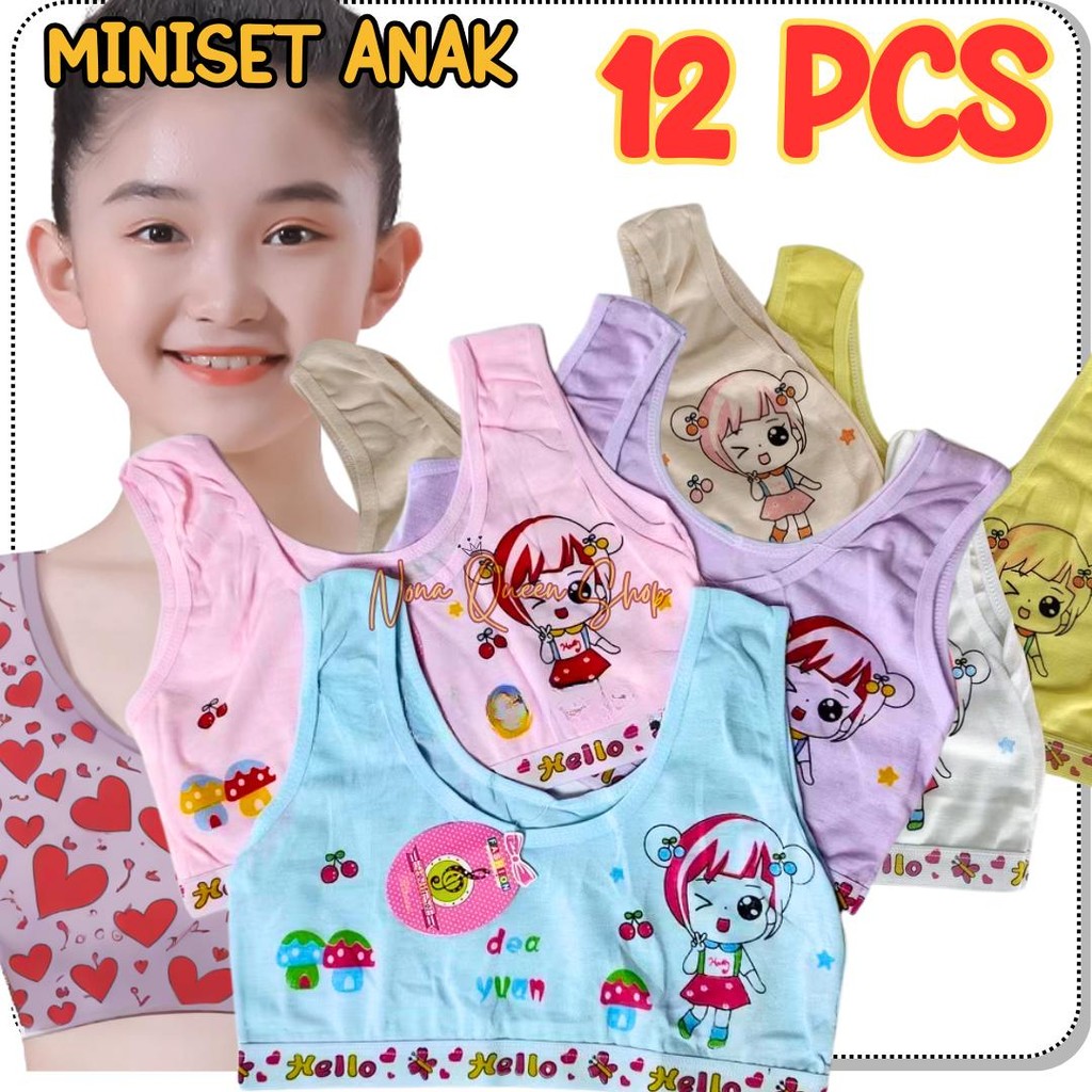 Paket 12 PCS miniset anak remaja bra mini anak SD SMP katun motif lucu murah Perempuan Fashion