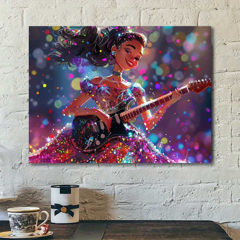 

Musical Sparkle -Woman with Guitar in Glittering Dress -High-Quality Canvas Art for Home Decor,Unique Gift Idea,Perfect Wall Art