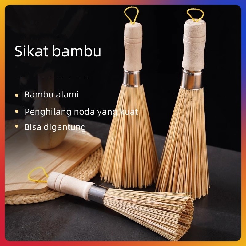 Sikat pot bambu, sikat bambu gagang panjang alami, sikat pot, tidak merusak pot dan piring, artefak 