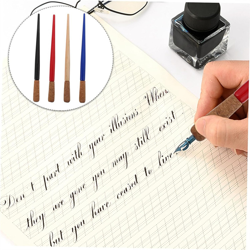 

SYW-4Pcs Vintage Dip Pen Holders Retro Calligraphy Holder For Artistic Writing Soft Cork Grip Random Color